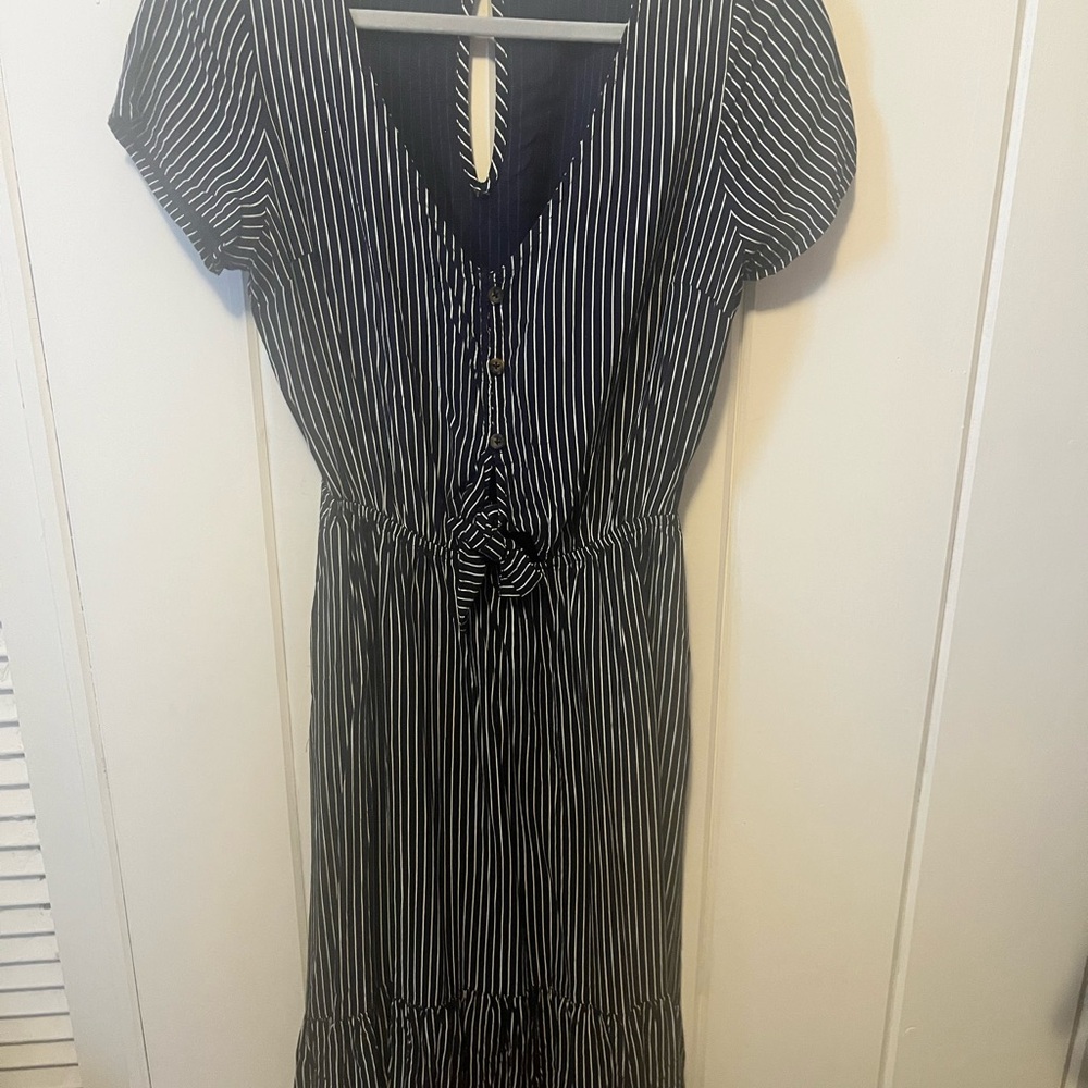 Hollister Navy and White Striped Midi Dress
